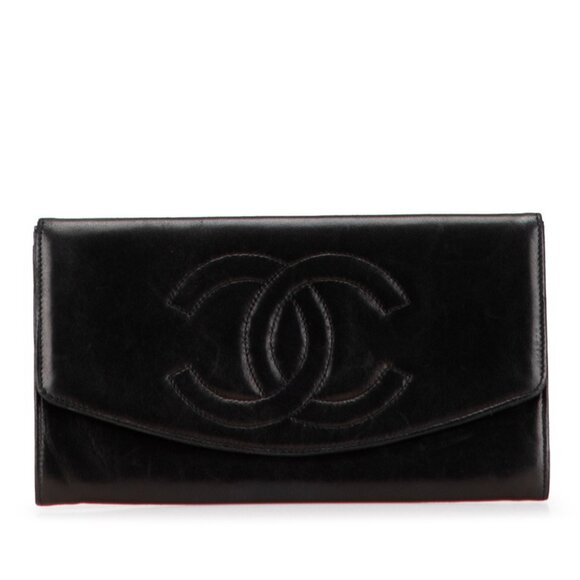 CHANEL Black Leather Logo Wallet - Picture 1 of 10